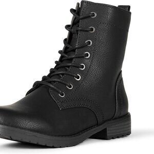 Women's Faux Leather Lace-Up Combat Boots 6-Inch Shaft Non-Slip Lug Sole